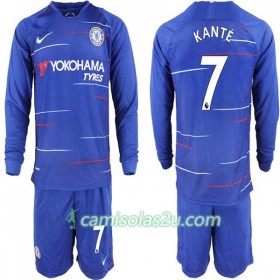 Camisolas de Futebol Chelsea Kante 7 Criança Equipamento Principal 2018/19 Manga Comprida